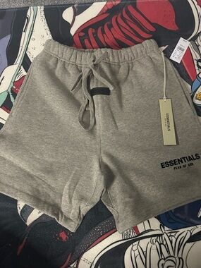 ESSENTIALS Men's Light Gray Drawstring Athletic Shorts